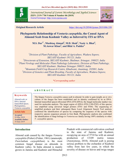 Phylogenetic Relationship of Venturia Carpophila, the Causal Agent of Almond Scab from Kashmir Valley As Inferred by ITS Nr DNA