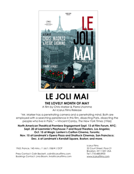 LE JOLI MAI the LOVELY MONTH of MAY a Film by Chris Marker & Pierre Lhomme an Icarus Films Release