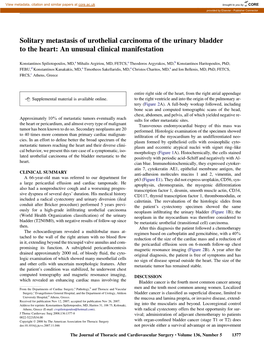 Solitary Metastasis of Urothelial Carcinoma of the Urinary Bladder to the Heart: an Unusual Clinical Manifestation