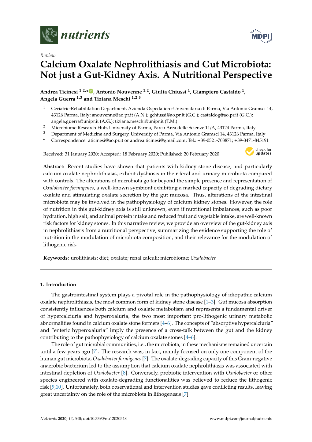 Calcium Oxalate Nephrolithiasis and Gut Microbiota: Not Just a Gut-Kidney Axis