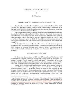 PSEUDOSUCHIANS of the U.S.S.R.* by L. P. Tatarinov 1. REVISION