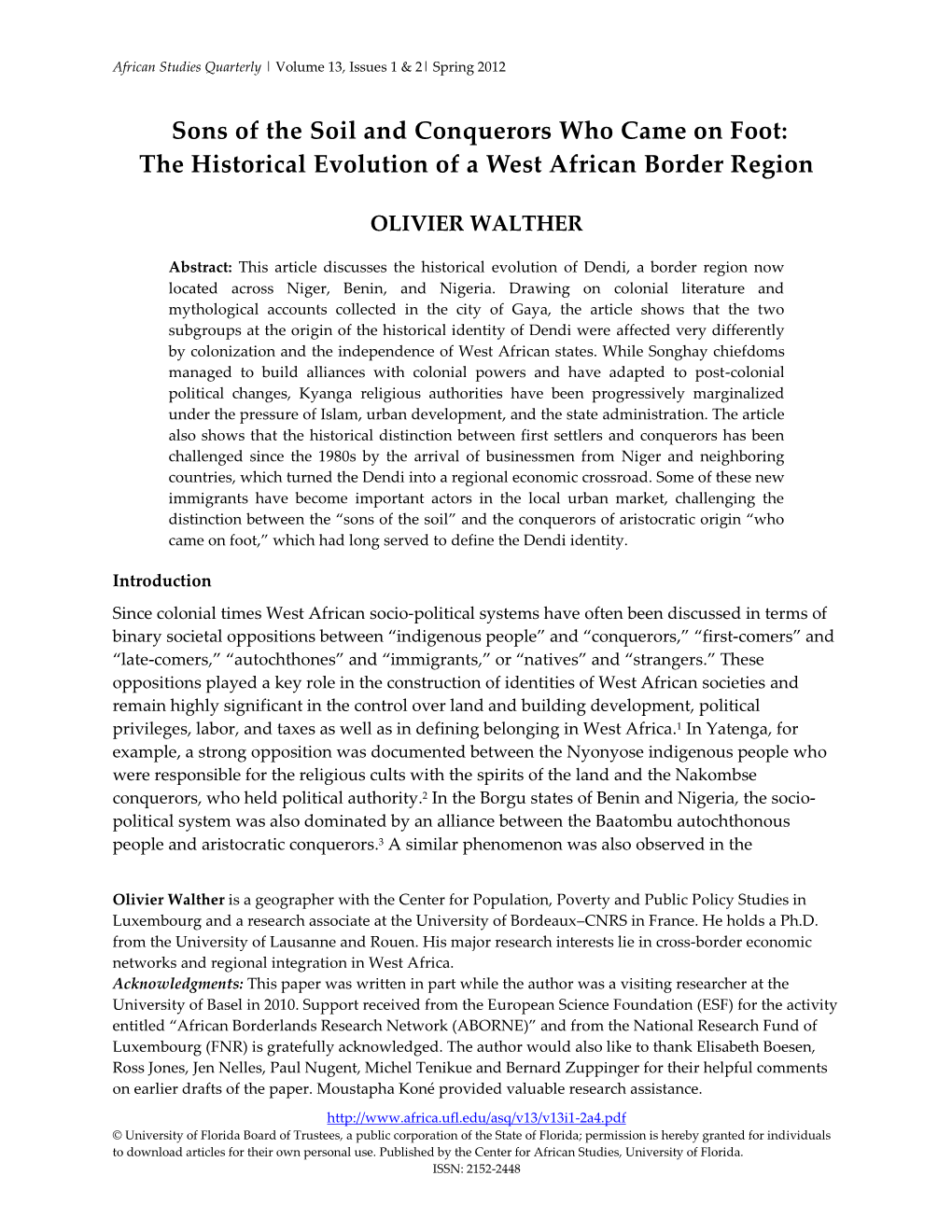 The Historical Evolution of a West African Border Region