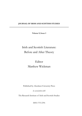 Irish and Scottish Literature: Before and After Theory Editor Matthew