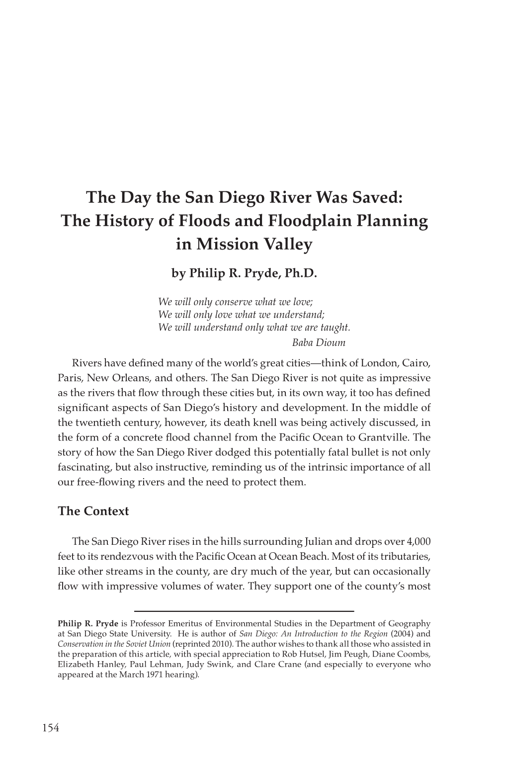The History of Floods and Floodplain Planning in Mission Valley
