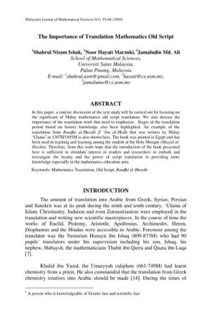 The Importance of Translation Mathematics Old Script ABSTRACT