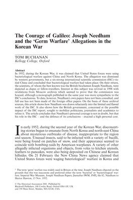 Joseph Needham and the 'Germ Warfare'