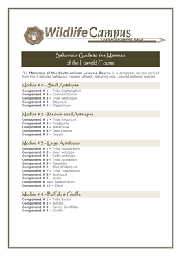 Behaviour Guide to the Mammals of the Lowveld Course