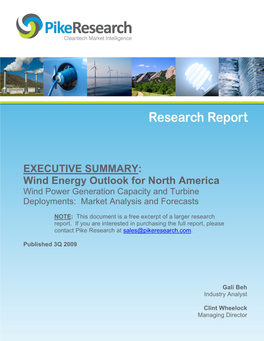 Wind Energy Outlook for North America Wind Power Generation Capacity and Turbine Deployments: Market Analysis and Forecasts