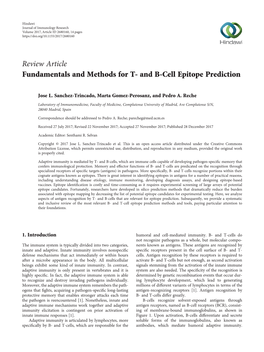 Review Article Fundamentals and Methods for T- and B-Cell Epitope Prediction