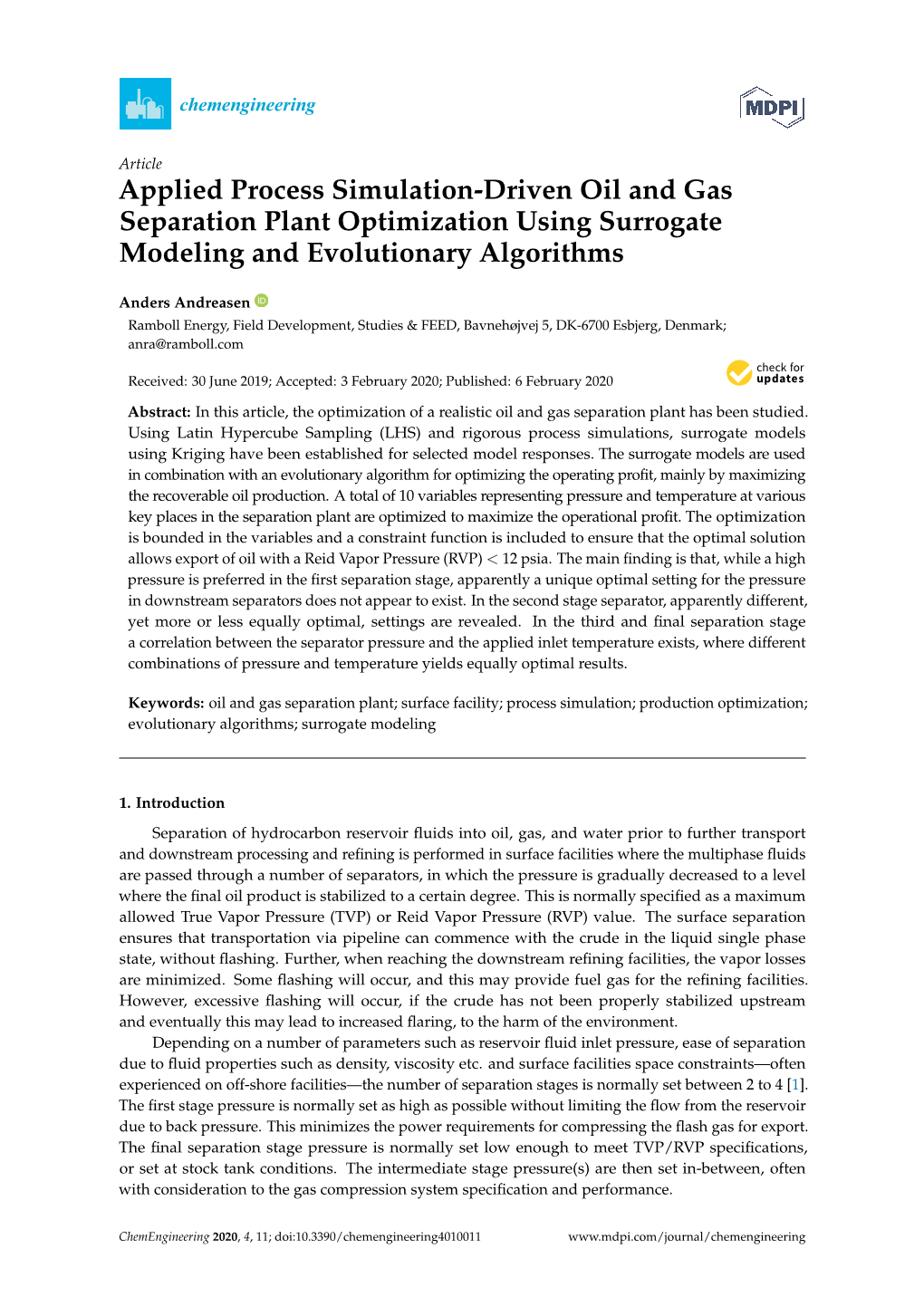 Applied Process Simulation-Driven Oil and Gas Separation Plant Optimization Using Surrogate Modeling and Evolutionary Algorithms