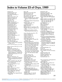 Index to Volume 23 of Oryx, 1989