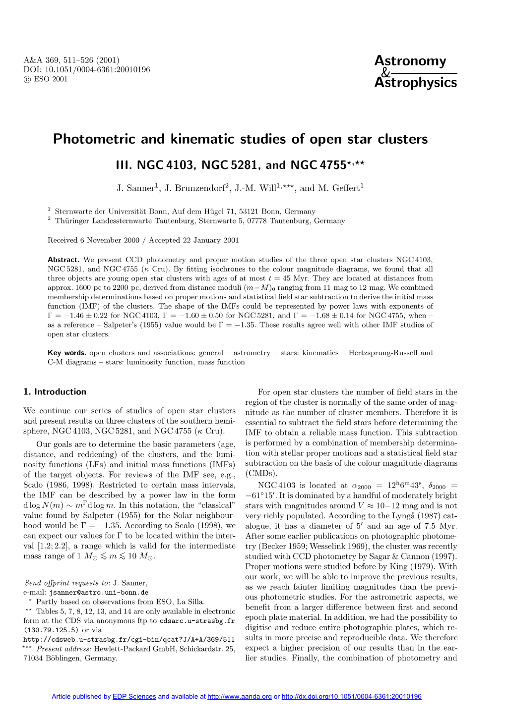 Photometric and Kinematic Studies of Open Star Clusters