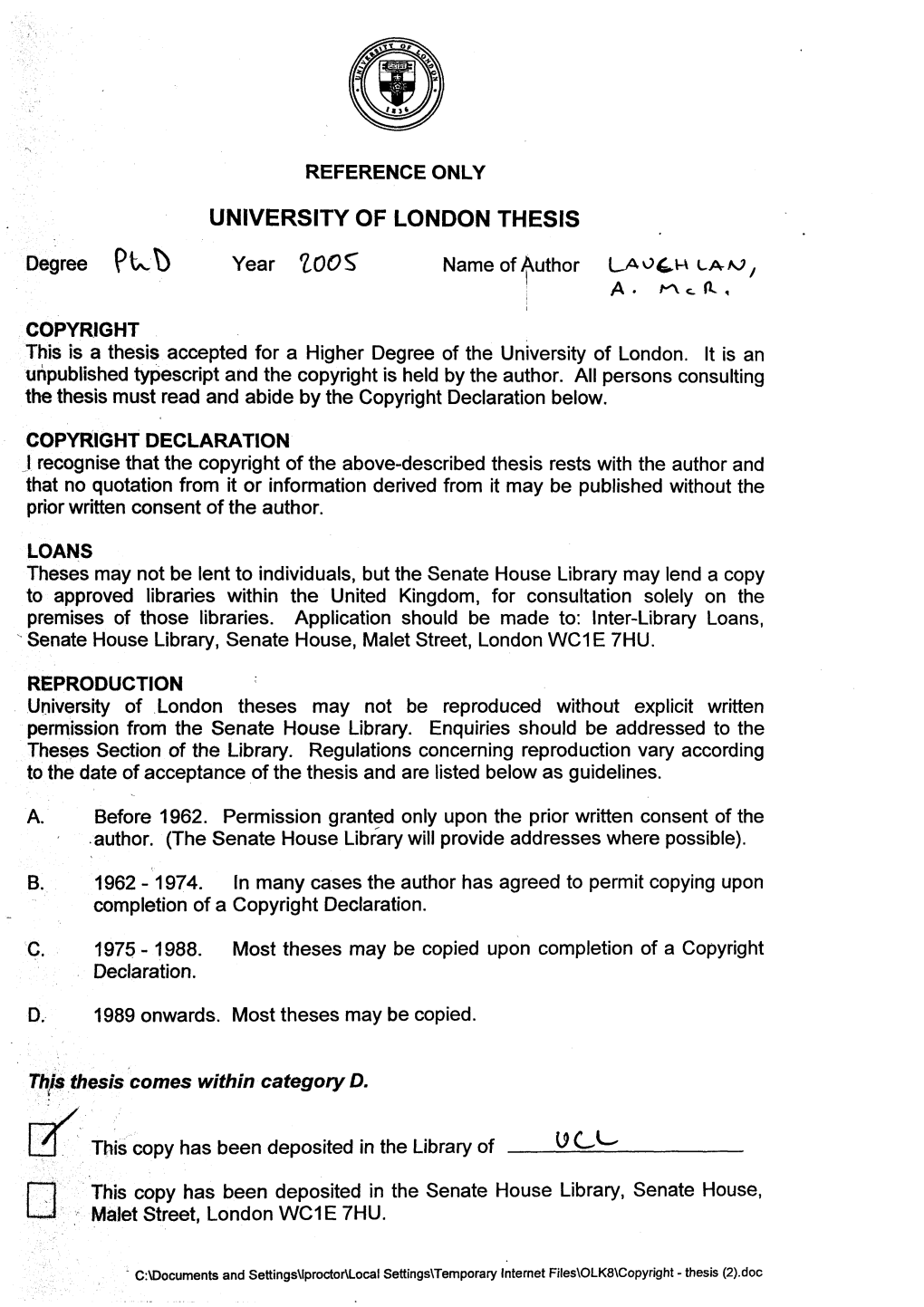 University of London Thesis