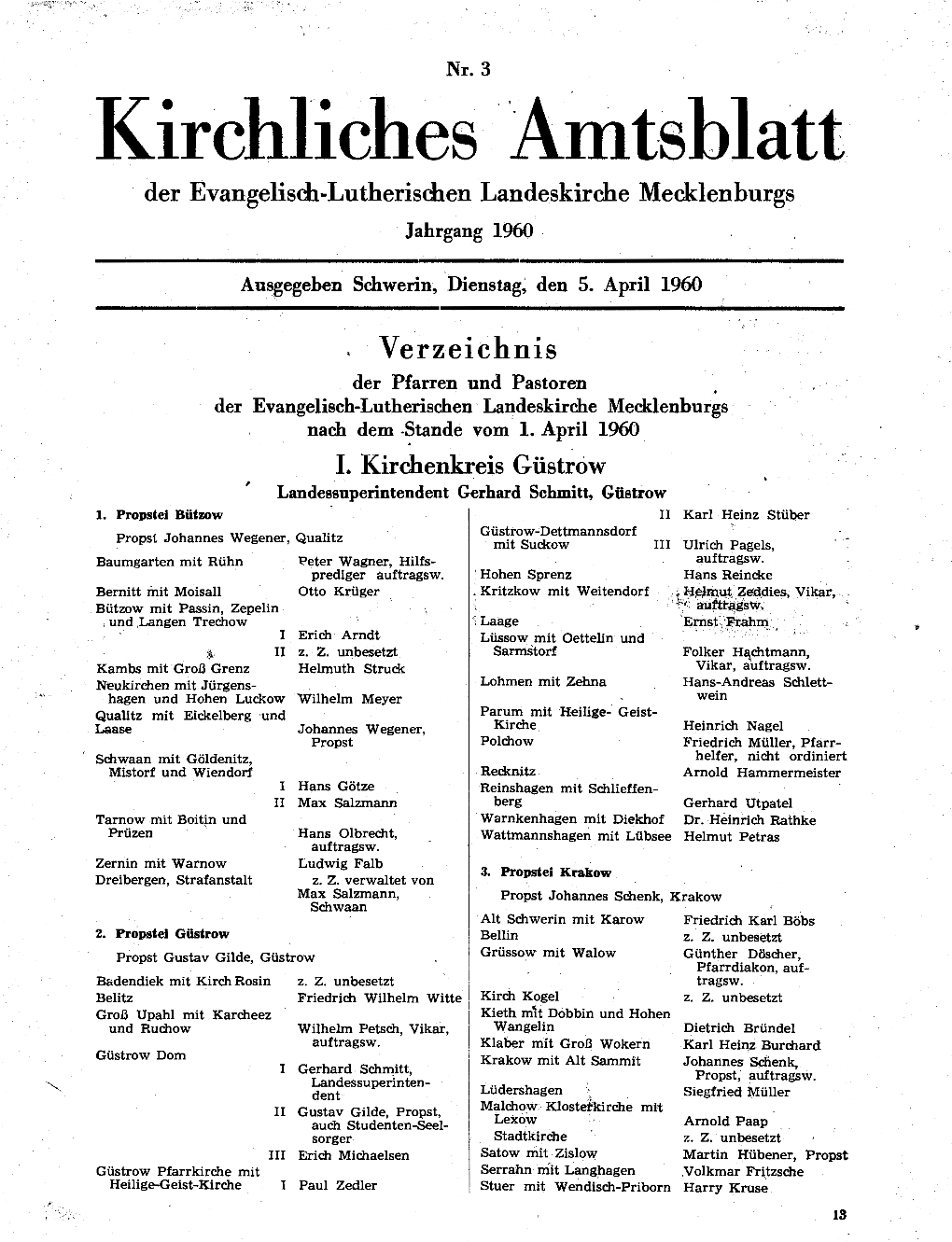 Kirchliches Amtsblatt Der Evangelisch-Lutherischen Landeskirche Mecklenburgs Jahrgang 1960