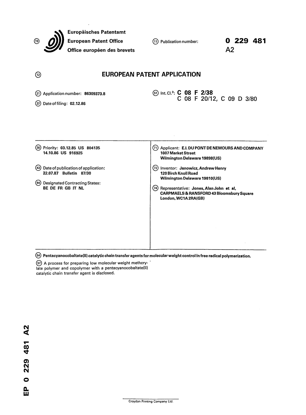 Pentacyanocobaltate\II\ Catalytic Chain Transfer Agents for Molecular