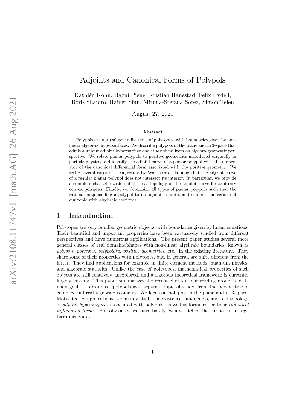 Adjoints and Canonical Forms of Polypols