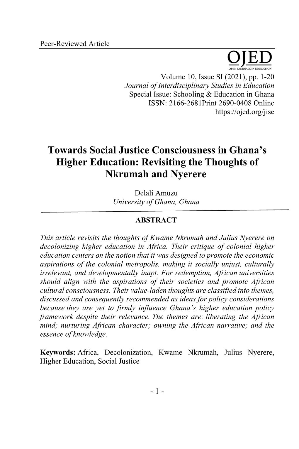 Towards Social Justice Consciousness in Ghana's Higher