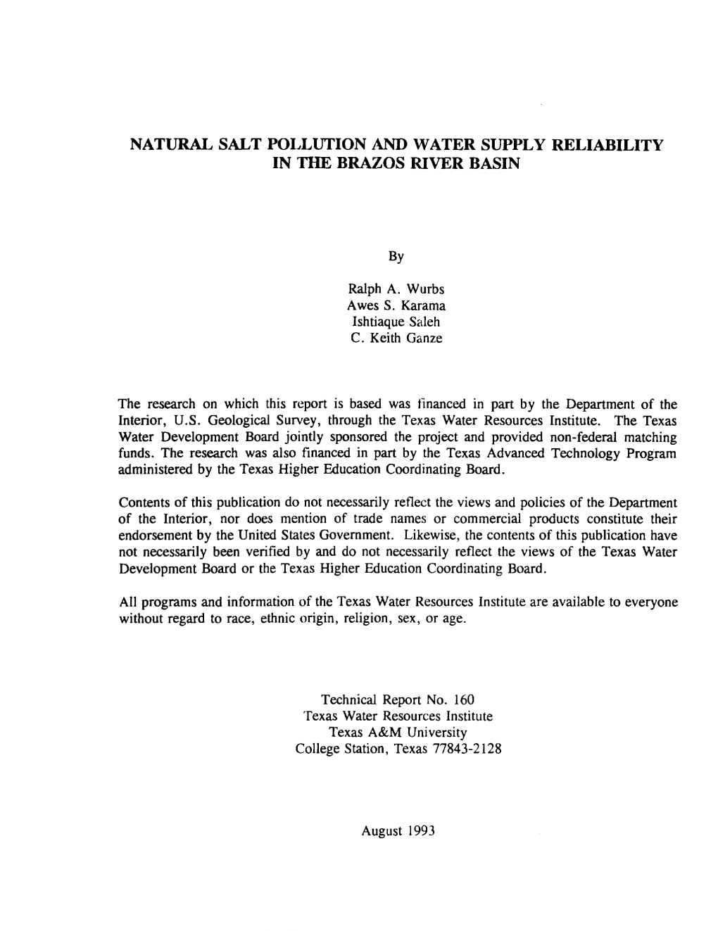Natural Salt Pollution and Water Supply Reliability in the Brazos River Basin