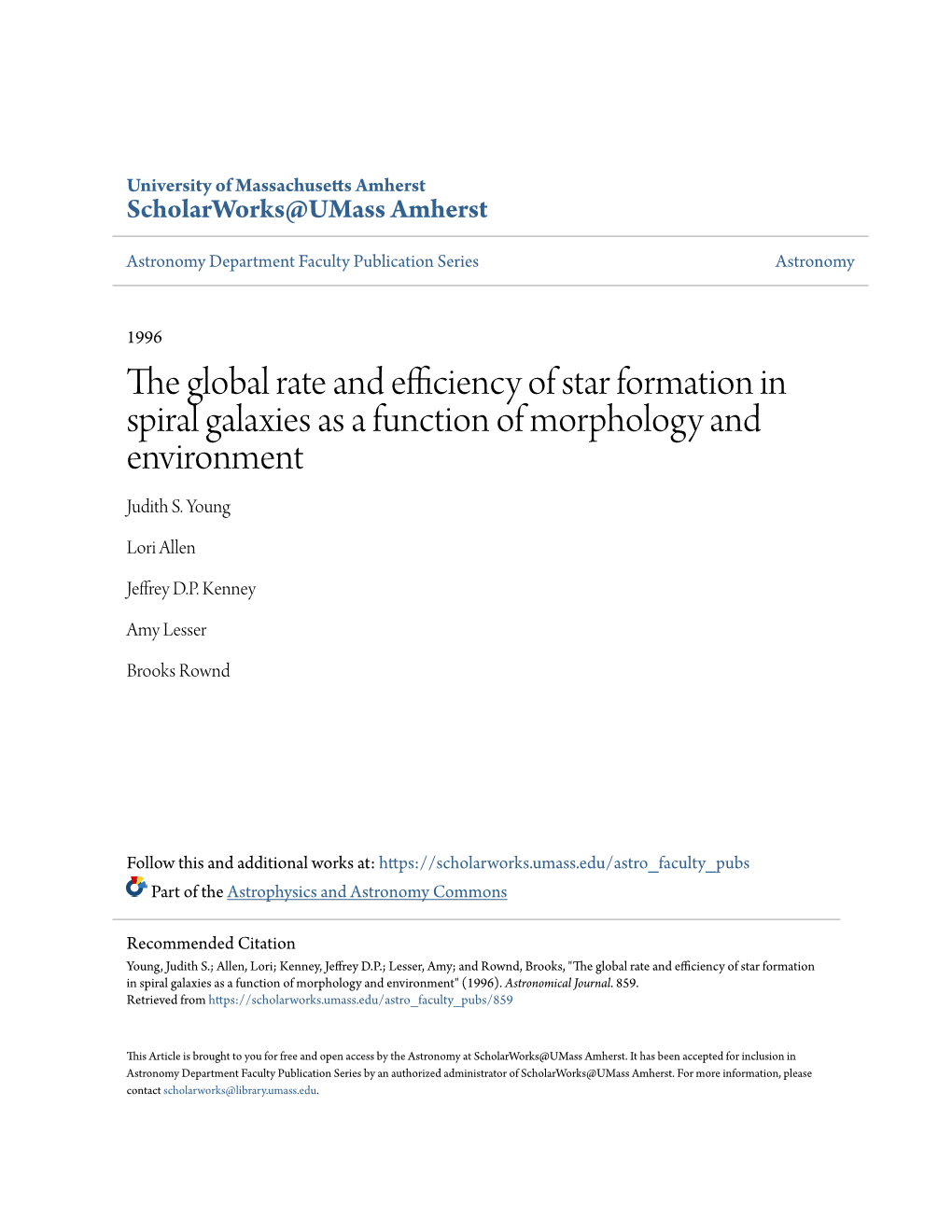 The Global Rate and Efficiency of Star Formation in Spiral Galaxies As a Function of Morphology and Environment Judith S