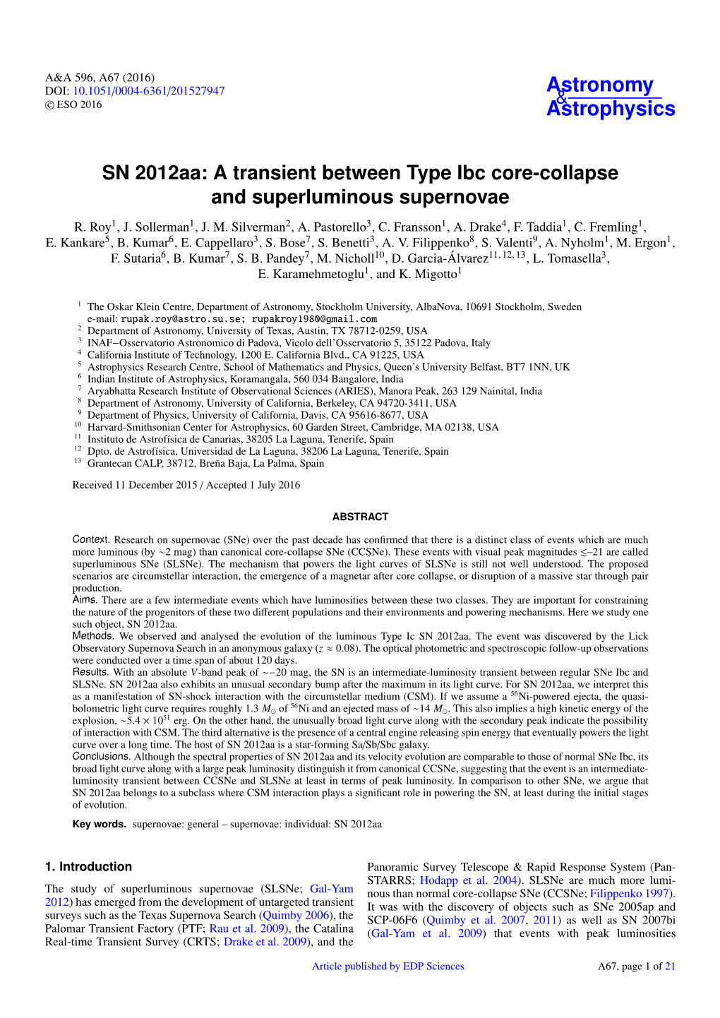 SN 2012Aa: a Transient Between Type Ibc Core-Collapse and Superluminous Supernovae R