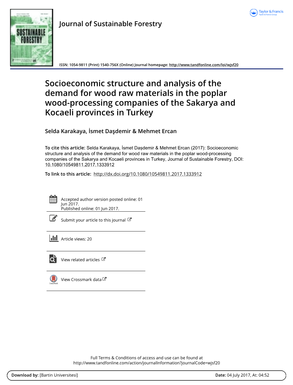 Socioeconomic Structure and Analysis of the Demand for Wood Raw Materials in the Poplar Wood-Processing Companies of the Sakarya and Kocaeli Provinces in Turkey