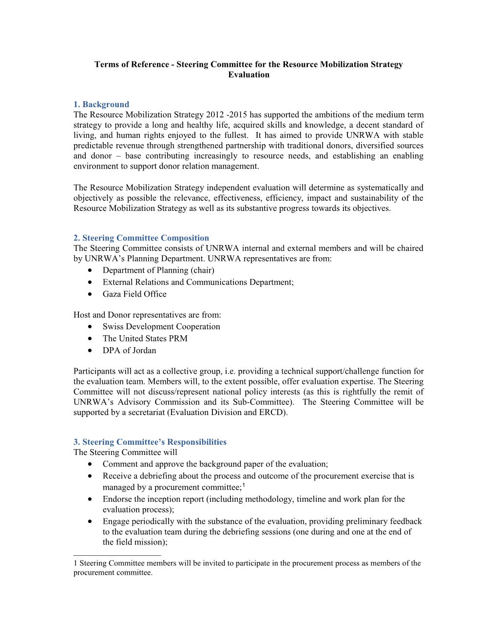 Terms of Reference - Steering Committee for the Resource Mobilization Strategy Evaluation