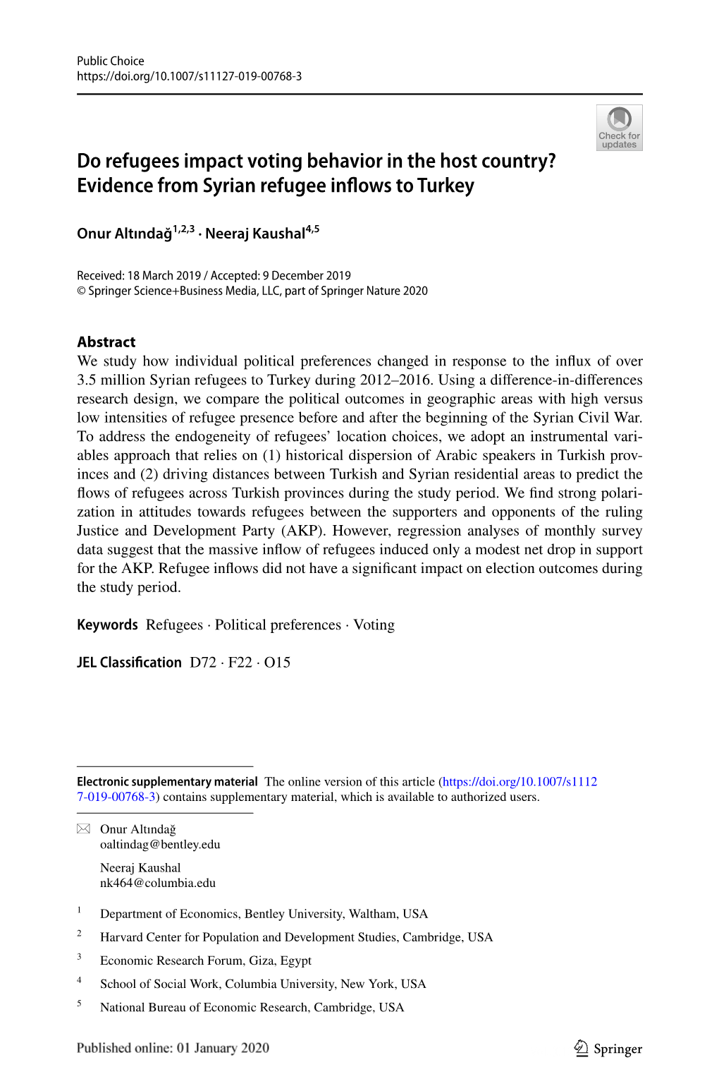 Evidence from Syrian Refugee Inflows to Turkey