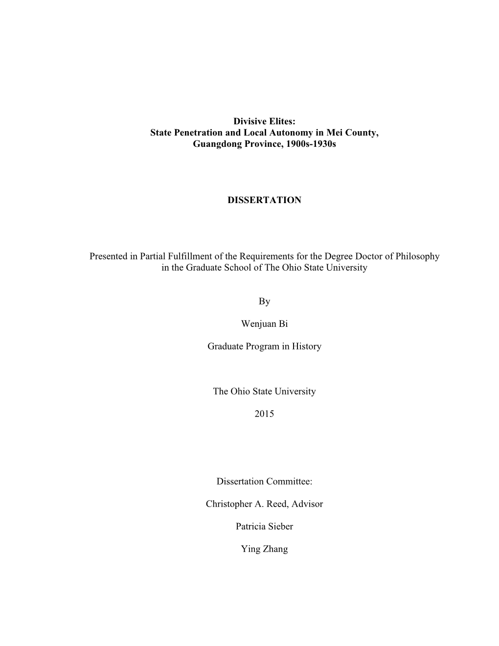 Divisive Elites: State Penetration and Local Autonomy in Mei County, Guangdong Province, 1900S-1930S