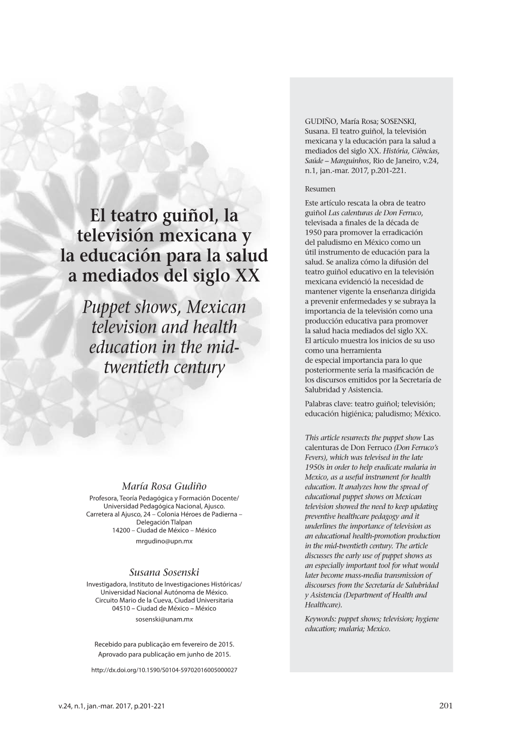 El Teatro Guiñol, La Televisión Mexicana Y La Educación Para La Salud a Mediados Del Siglo XX