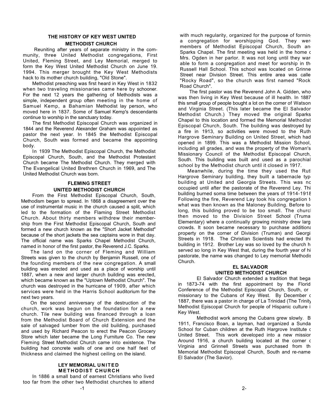 1 2- the History of Key West United Methodist Church
