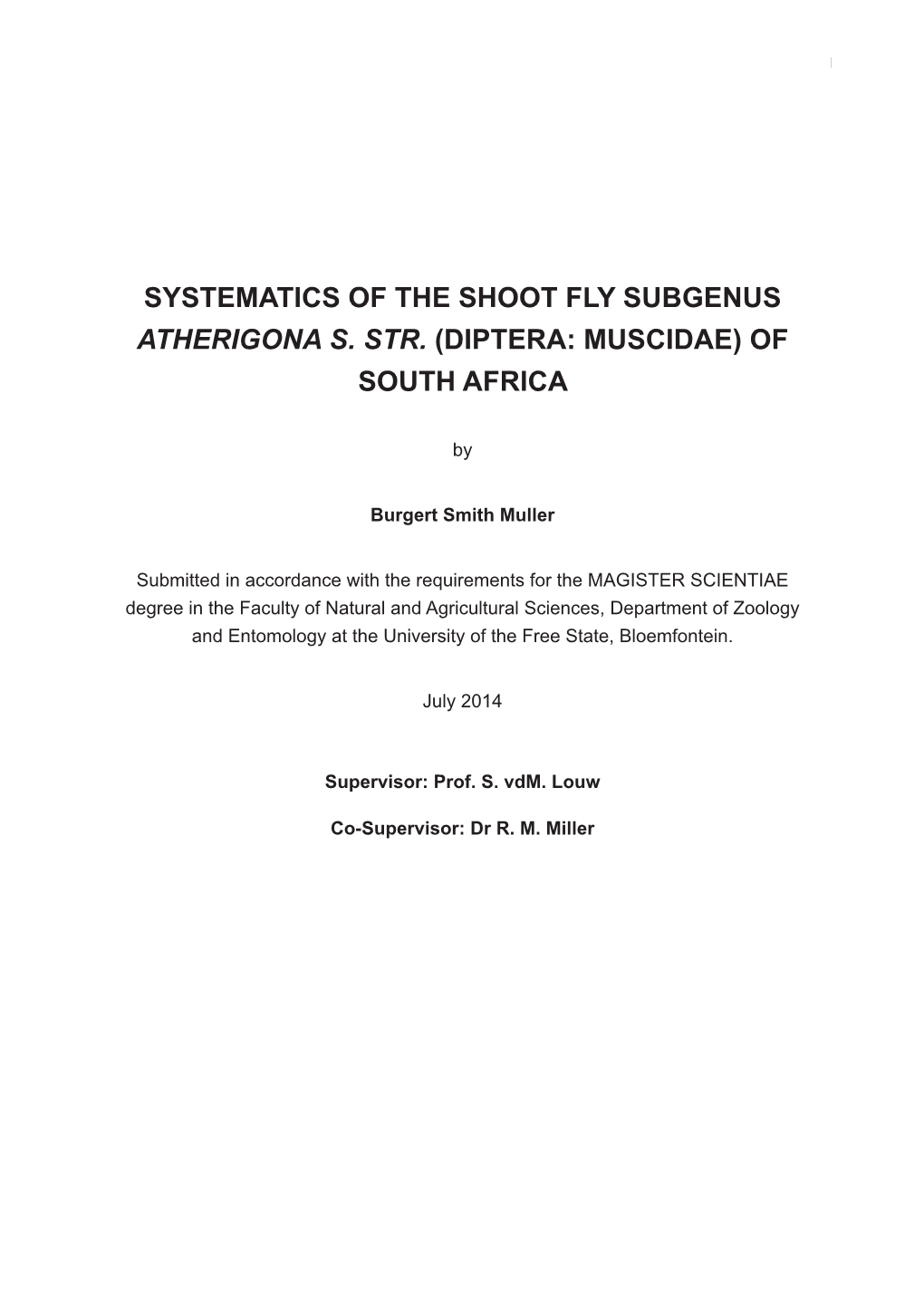 Systematics of the Shoot Fly Subgenus Atherigona S. Str. (Diptera: Muscidae) of South Africa