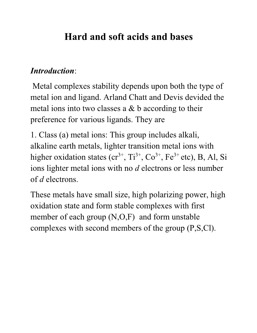 Hard and Soft Acids and Bases