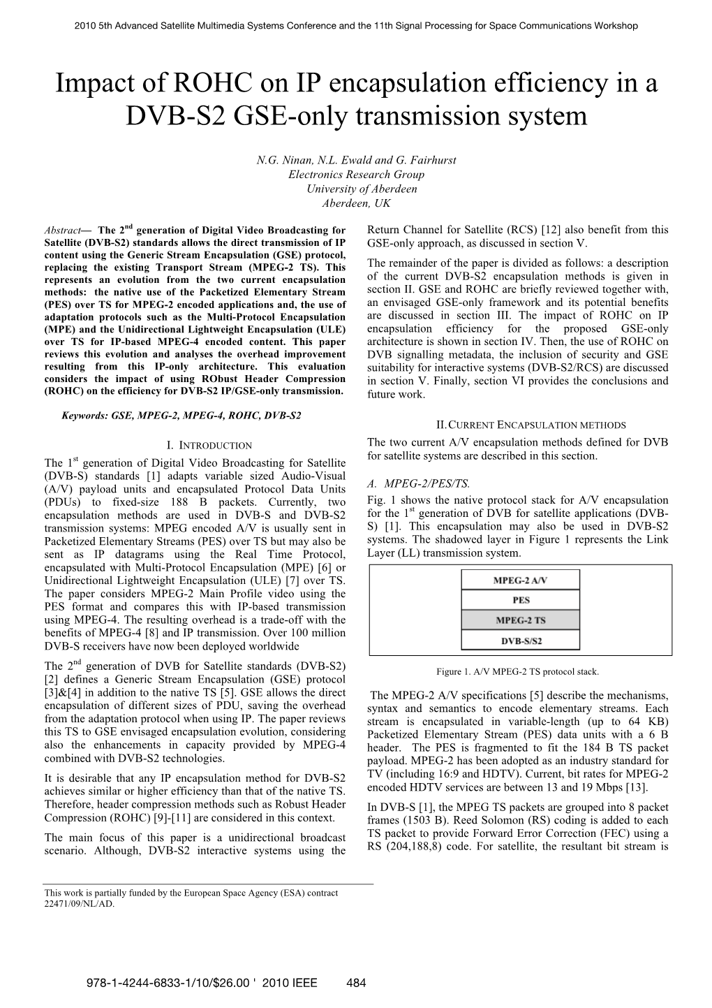 Impact of ROHC on IP Encapsulation Efficiency in a DVB-S2 GSE-Only Transmission System