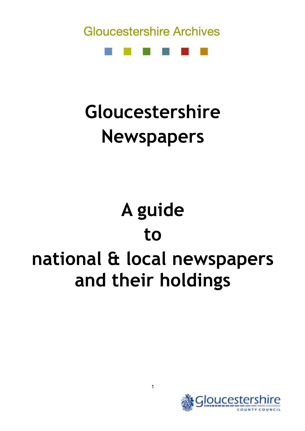 Gloucestershire Archives Local Newspaper List