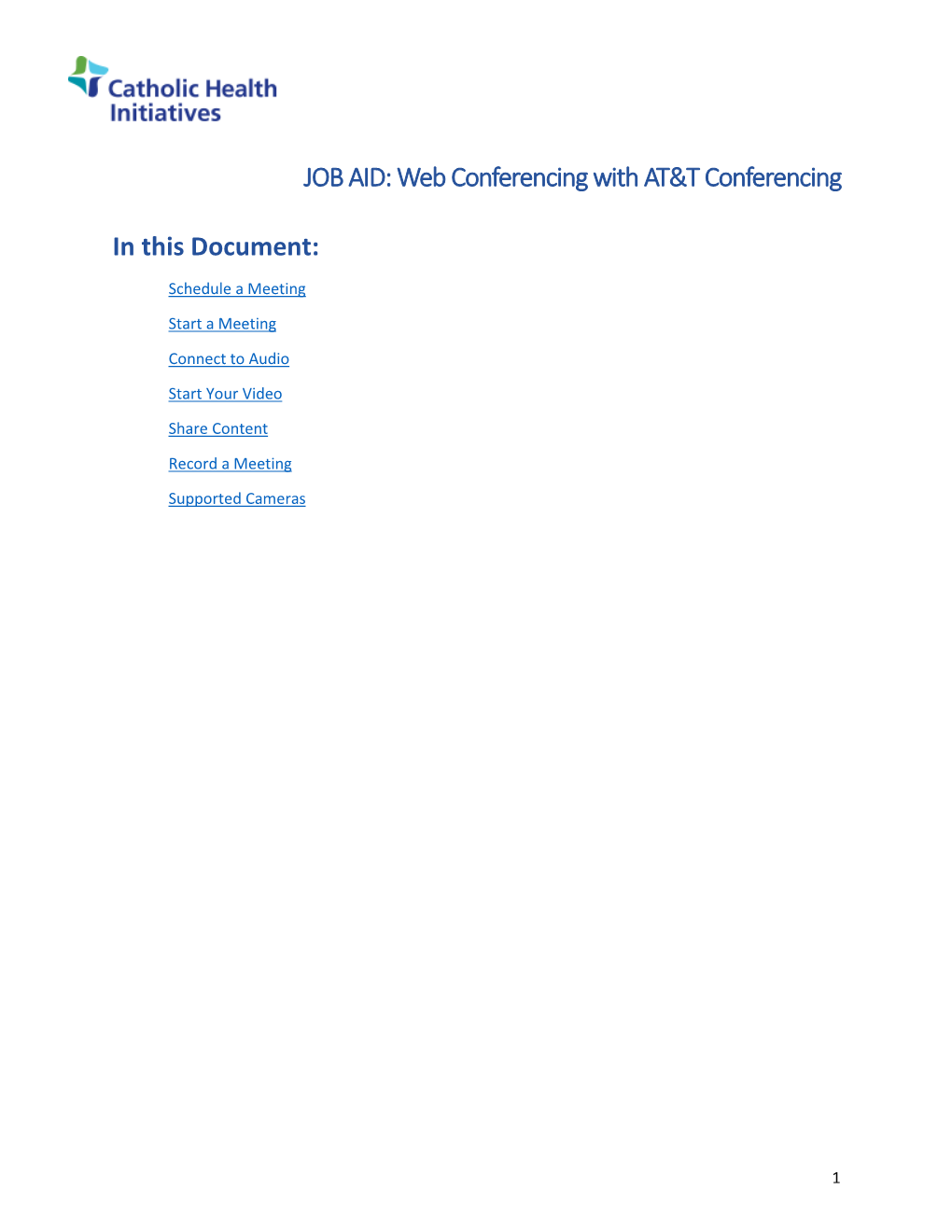 JOB AID: Web Conferencing with AT&T Conferencing in This Document