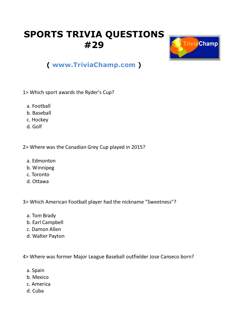 Sports Trivia Questions #29