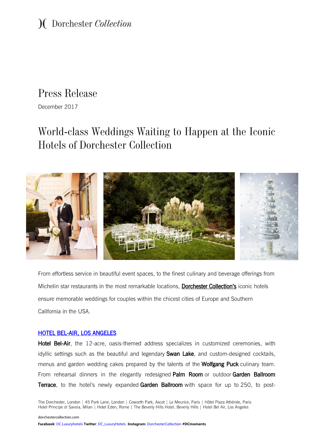 Press Release World-Class Weddings Waiting to Happen at the Iconic