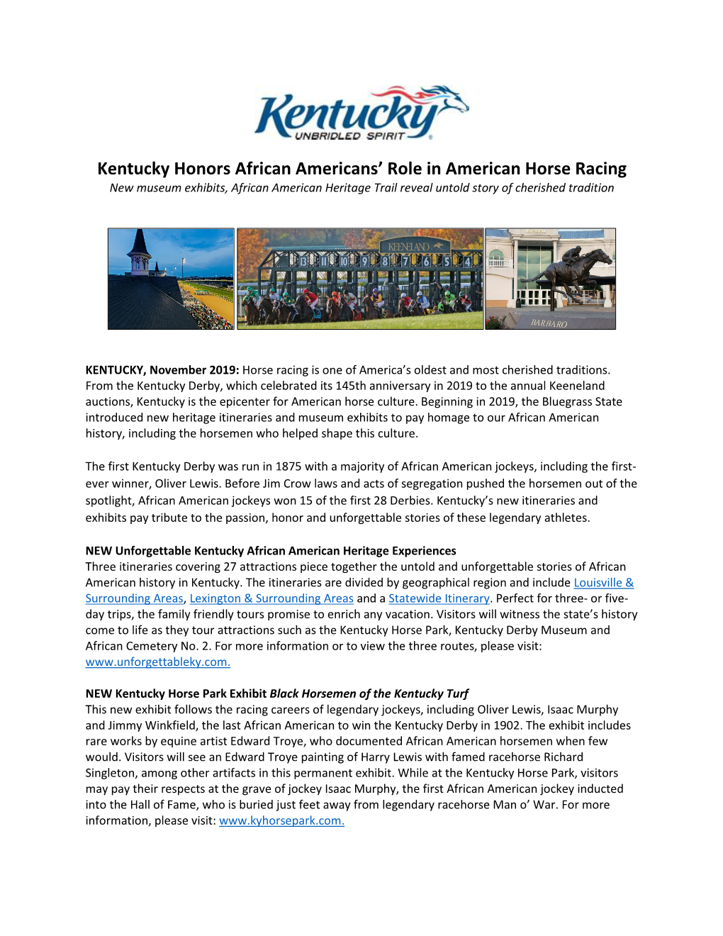 Kentucky Honors African Americans' Role in American Horse Racing