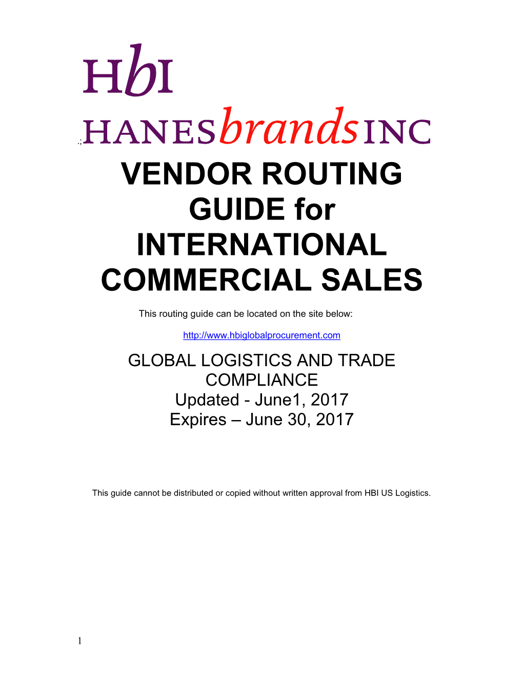 VENDOR ROUTING GUIDE for INTERNATIONAL COMMERCIAL