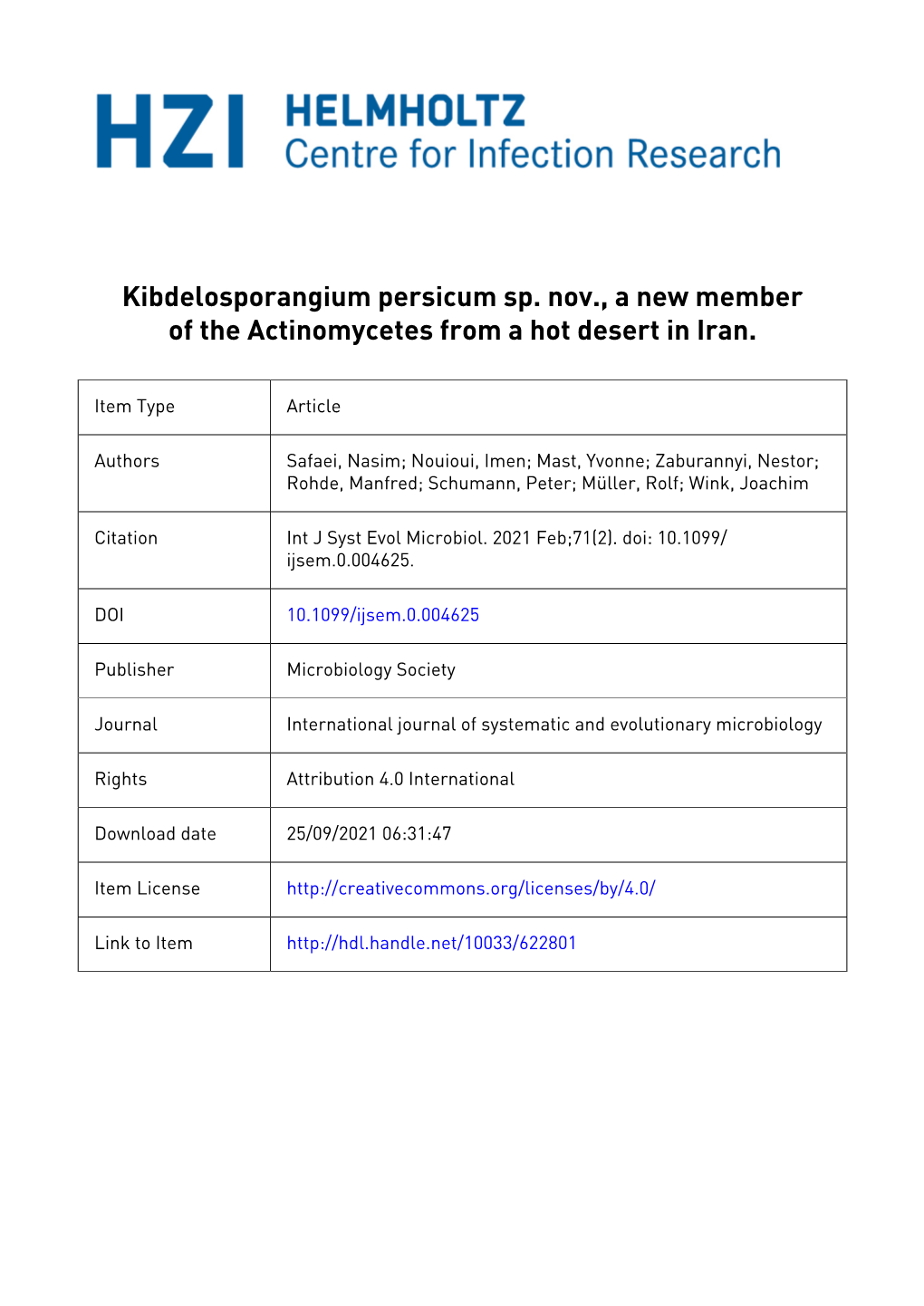 Taxonomic Description Kibdelosporangium Persicum Sp