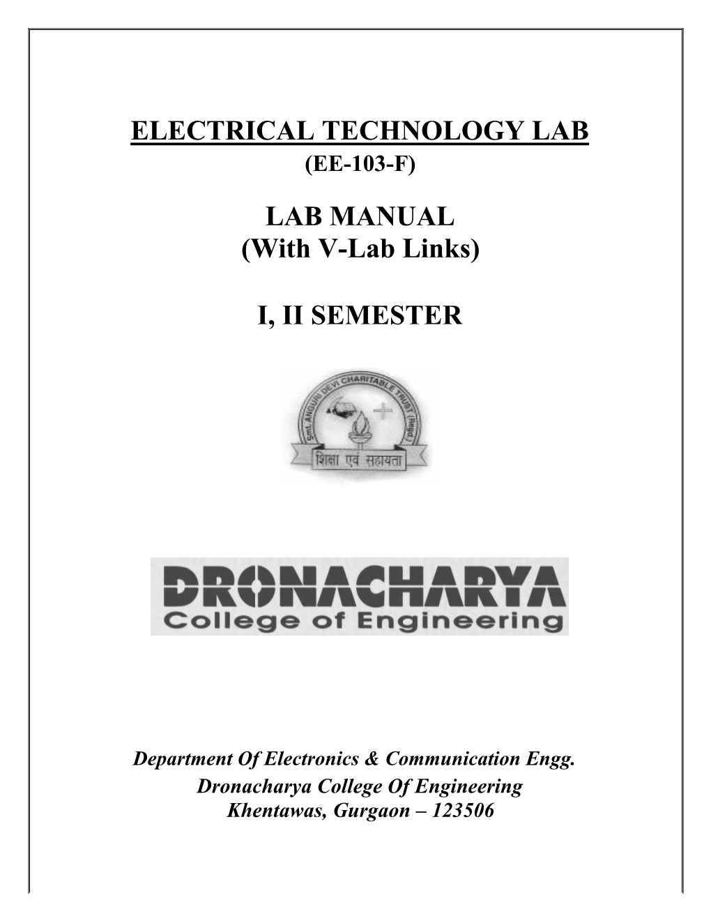 Electrical Technology Lab (Ee-103-F)