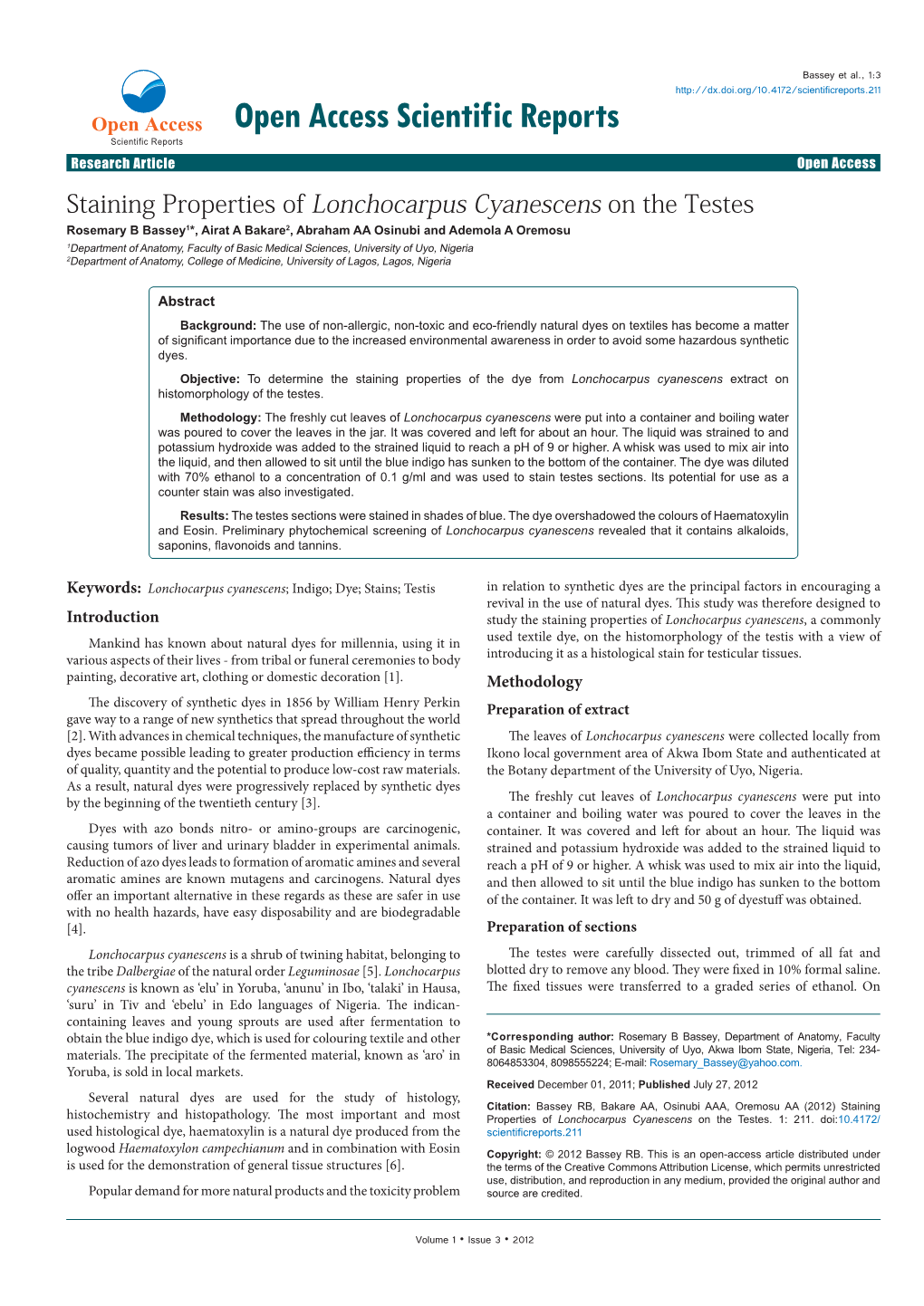 Staining Properties of Lonchocarpus Cyanescens on the Testes