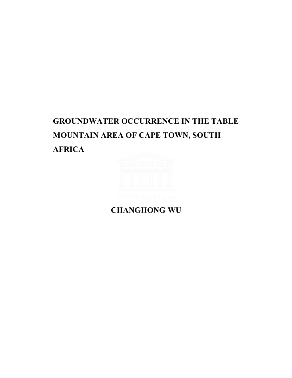 Groundwater Occurrence of Table Mountain Area in Cape Town South