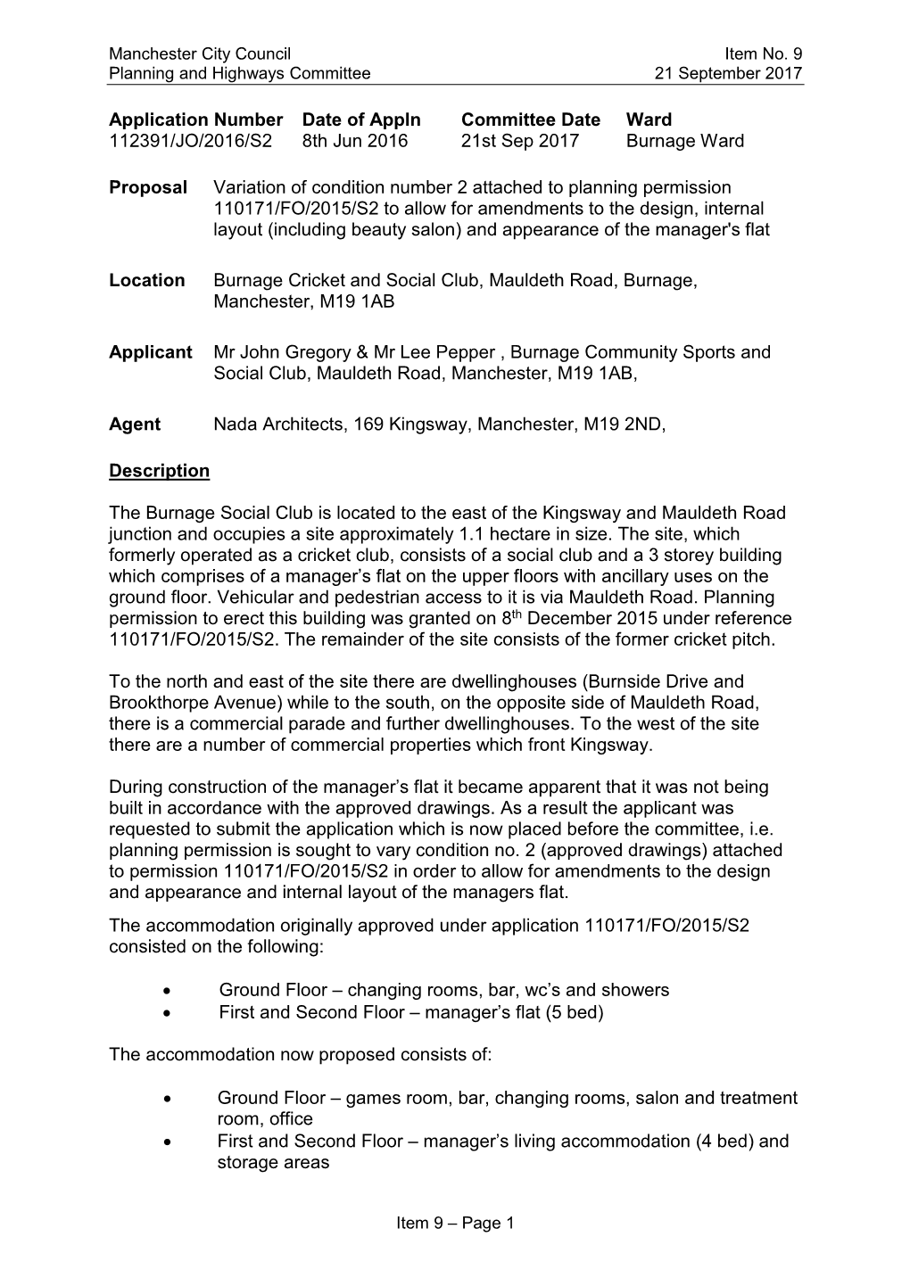 Item 9 – Page 1 Manchester City Council Item No