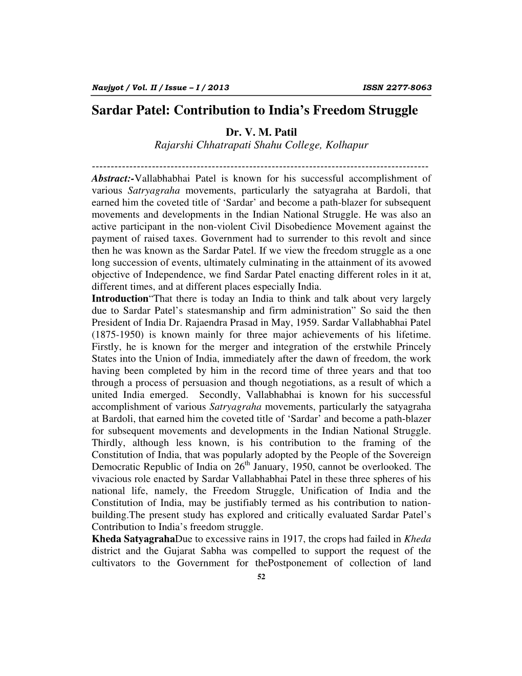 Sardar Patel: Contribution to India’S Freedom Struggle Dr