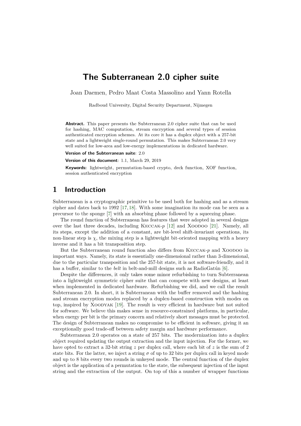 The Subterranean 2.0 Cipher Suite