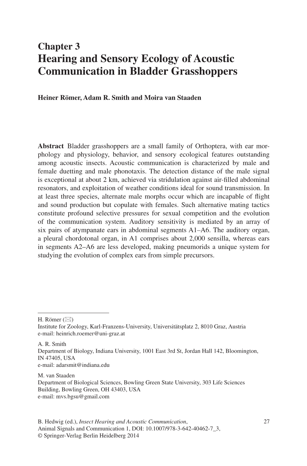 Hearing and Sensory Ecology of Acoustic Communication in Bladder Grasshoppers