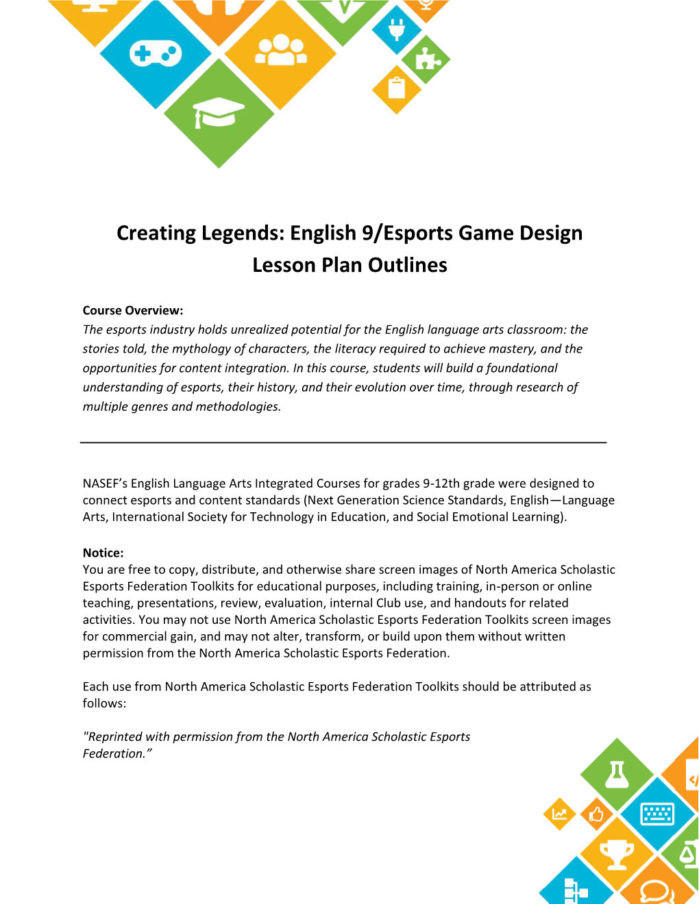 English 9/Esports Game Design Lesson Plan Outlines