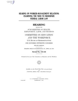 Examining the Need to Modernize Federal Labor Law Hearing Committee on Education and T