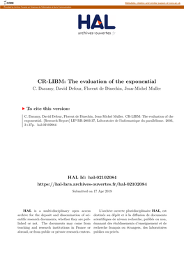 CR-LIBM: the Evaluation of the Exponential C